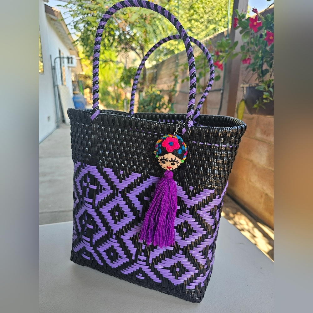 Handcrafted Black and Purple Tote Bag